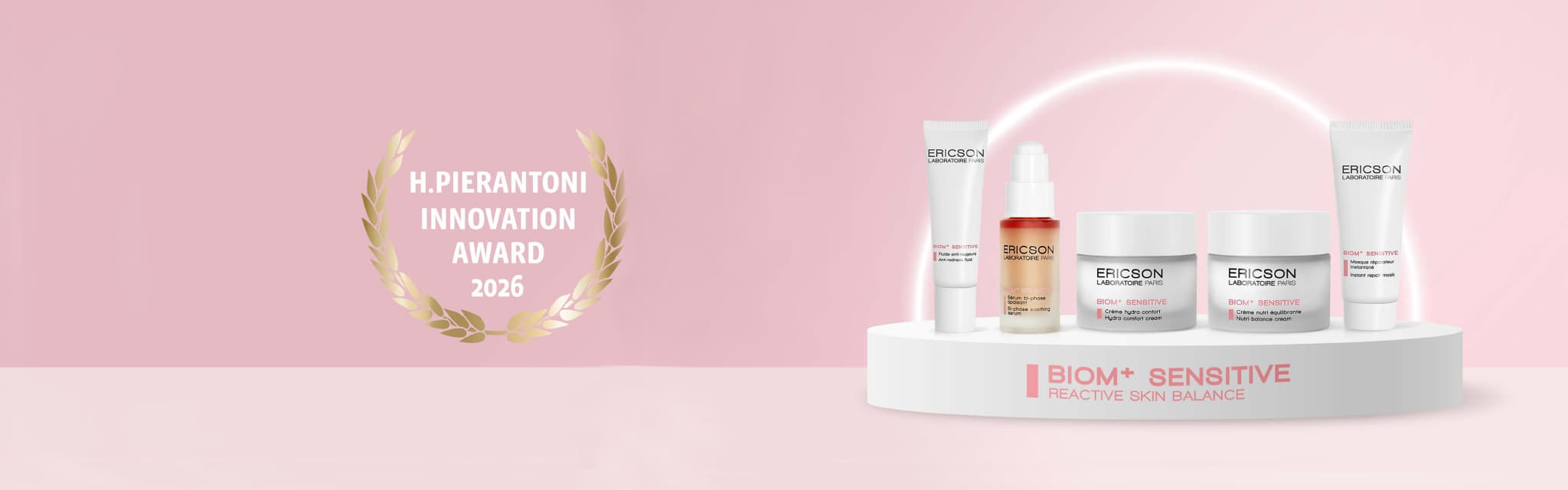 A model with radiant skin surrounded by botanical ingredients