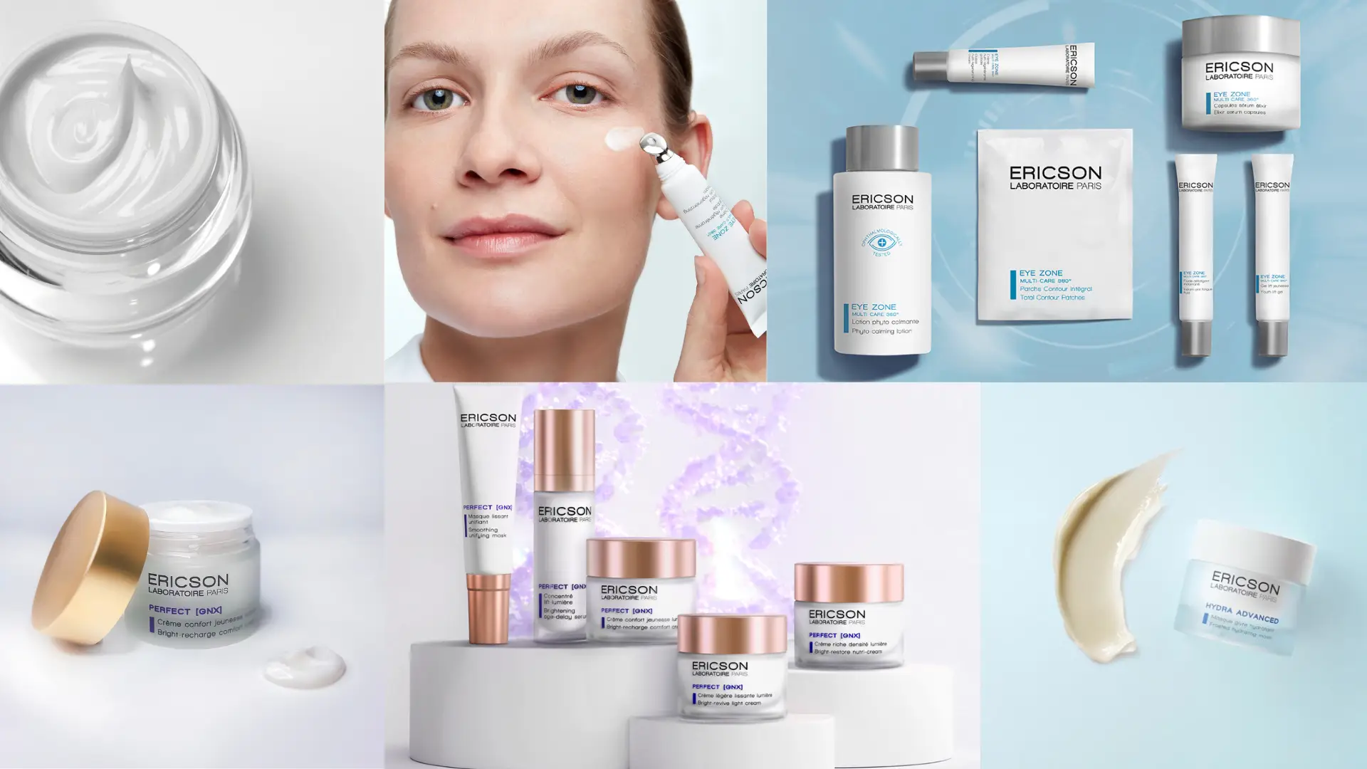A close-up of a skincare products and product being applied to skin